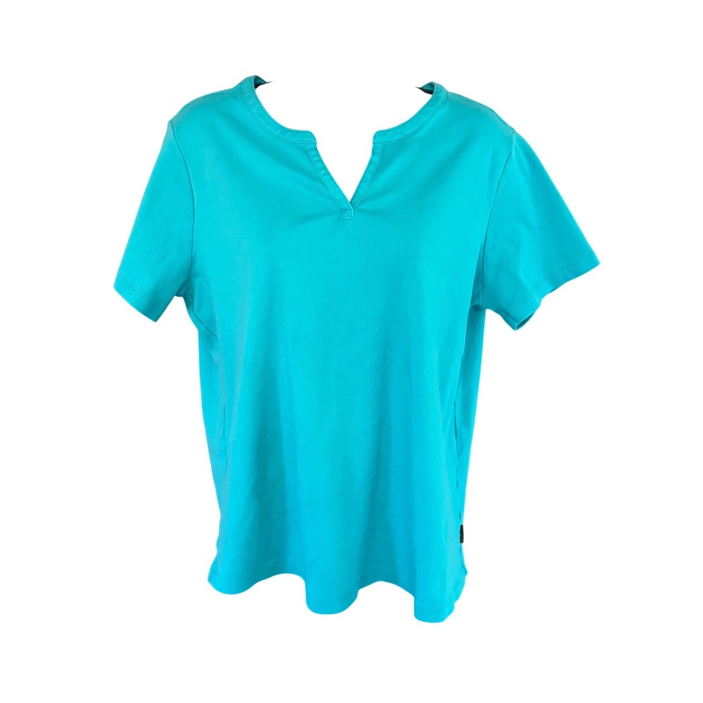 Eddie Bauer Womens Teal 100% Pima Cotton Split Neck Short Sleeve Tee Shirt L